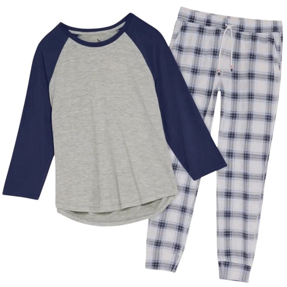 Eddie Bauer Women's Pajamas Sleepwear Set Gray and Blue Plaid Size 3X NWT